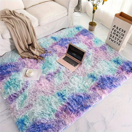 1pc Colorful Tie-dye Area Rug, Dry Cleaning Lounge Mat, Fluffy Decorative Throw Carpet,