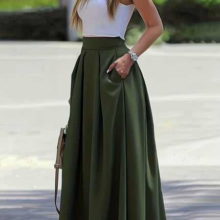 Women'S Solid Color Long Skirt | Casual High-Waist A-Line Skirt with Flowy Design for All Seasons