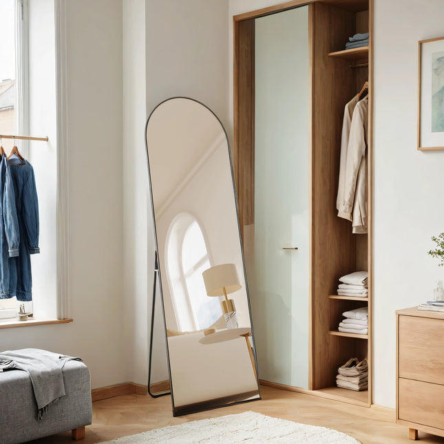 160 X 50 Cm, on Stand, Large Floor-Standing Mirror, Aluminum Alloy Frame, Tempered Glass,