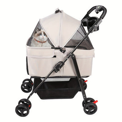 2-in-1 Convertible Dog Stroller & Carrier with Removable Crate Transport Bag – Foldable Pet Tote with Safety Belt, Adjustable Canopy, Storage Basket, Shock Absorber Wheels & 360° EVA Tires for Small/Medium Dogs & Cats, Pet