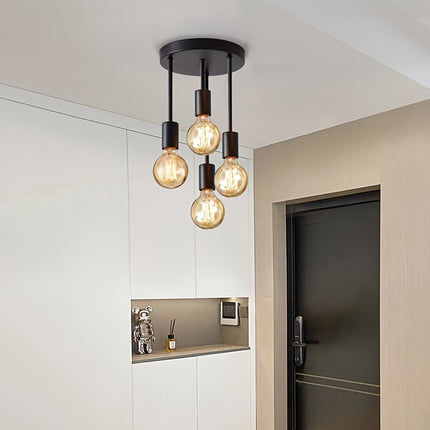 1pc Black Modern 4-Light Chandelier, Iron Branch Ceiling Light For Kitchen, Hallway, Bedroom