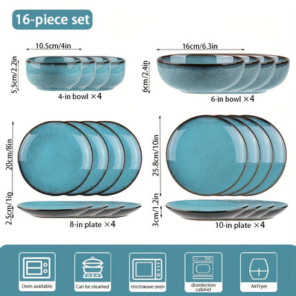 4/16pcs Kiln-Change Ceramic Tableware Set Vintage High-End Light Luxury