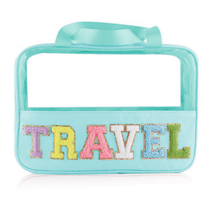 Light Pink TRAVEL Chenille Letter Clear PVC Makeup Bag
