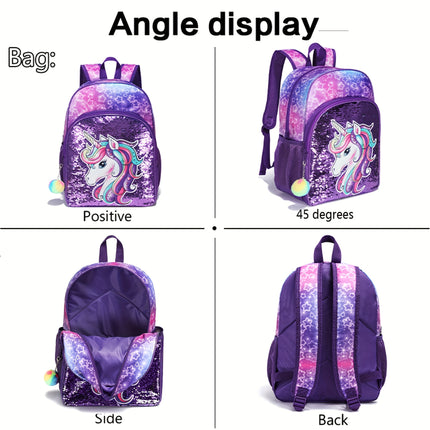 Girl's Mermaid Unicorn Backpack, Elementary School Students' Cartoon Cute Children's Backpack,