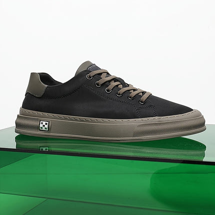 Men's Fashion Sneakers - Comfort Inner with Faux Insole - Fabric Upper Low-Top Shoes - Solid Color and Lace-Up