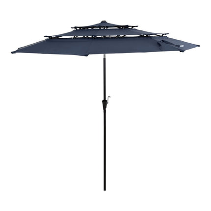 96" Dark Blue Polyester Octagonal Tilt Lighted Market Patio Umbrella