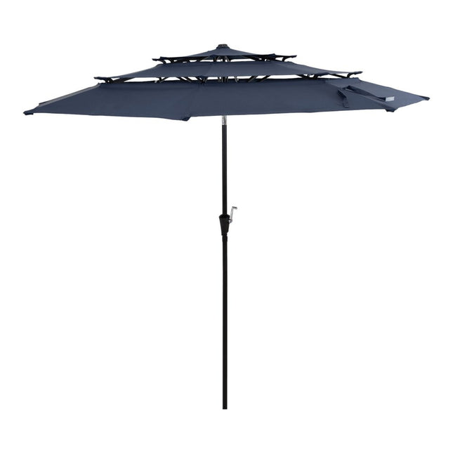 96" Dark Blue Polyester Octagonal Tilt Lighted Market Patio Umbrella