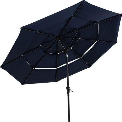 96" Dark Blue Polyester Octagonal Tilt Lighted Market Patio Umbrella