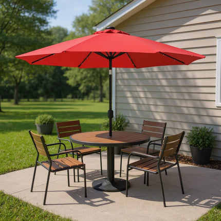 96" Red Polyester Octagonal Tilt Lighted Market Patio Umbrella