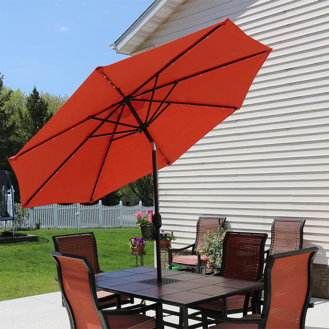 96" Orange Polyester Octagonal Tilt Lighted Market Patio Umbrella