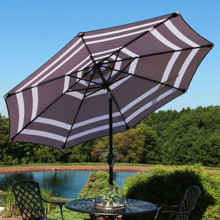 91" Dark Blue Polyester Octagonal Tilt Market Patio Umbrella