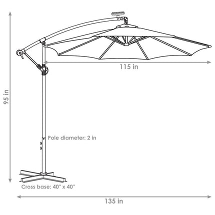 95" Cream Polyester Octagonal Tilt Lighted Market Patio Umbrella with Stand