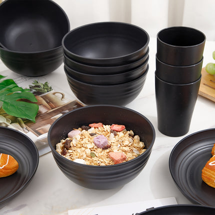 Premium Family Outdoor Dinnerware Set  16 Unbreakable Pieces, Microwave - and Dishwasher 4 Bowls and 4 Cups