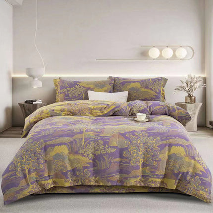Cotton Double-layer Yarn Four-piece Flower Quilt Cover Bedding Bedding