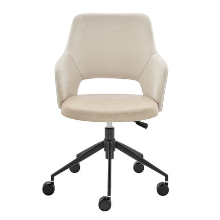 Beige Ivory and Black Adjustable Height Swivel Rolling Office Chair