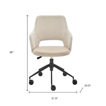 Beige Ivory and Black Adjustable Height Swivel Rolling Office Chair