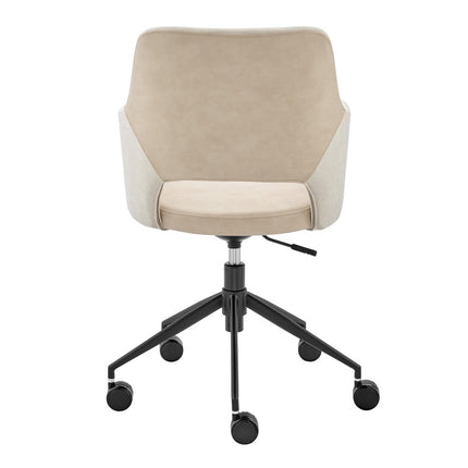Beige Ivory and Black Adjustable Height Swivel Rolling Office Chair