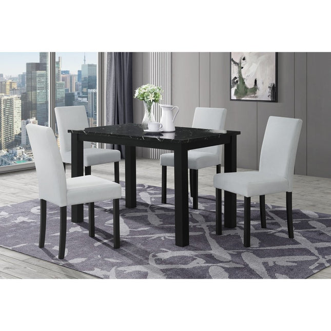 Five Piece Black Faux Marble Dining Set with Four Chairs