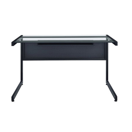 78" Clear and Black Glass and Metal Corner Computer Desk