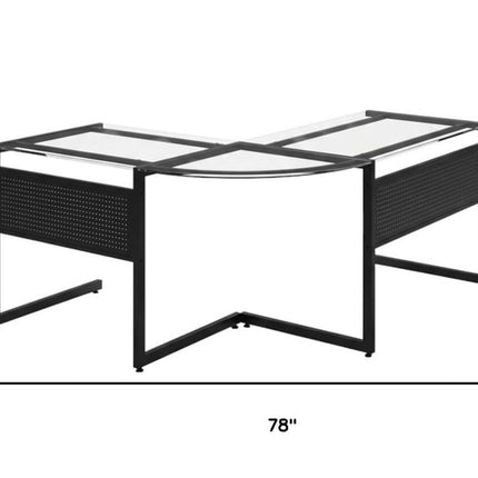78" Clear and Black Glass and Metal Corner Computer Desk