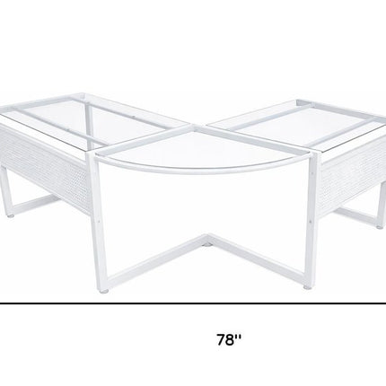78" Clear and White Glass and Metal Corner Computer Desk