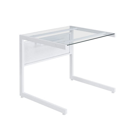 78" Clear and White Glass and Metal Corner Computer Desk