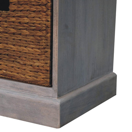 47" White and Natural Solid Wood Basket Storage Accent Cabinet With Three Drawers