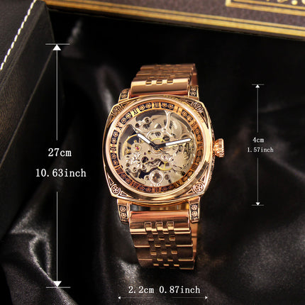 1pc Men's Rose Golden-Tone Automatic Tourbillon Mechanical Watch - Roman Numeral