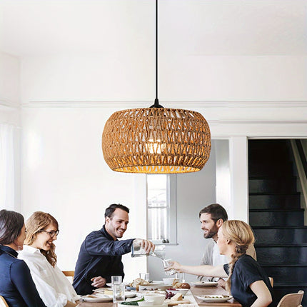 Handcrafted Rattan Pendant Light Fixture Traditional Polished Metal Semi-Flush Mount Ceiling Lighting