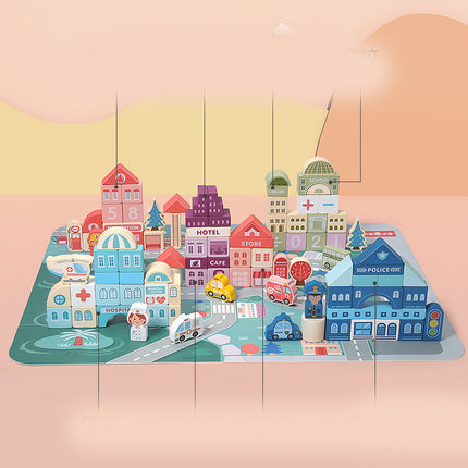 Wooden City Street View Building Block Toy