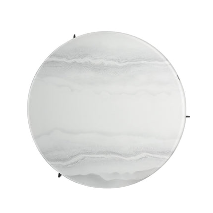 40" White and Black Glass and Iron Round Frame Coffee Table