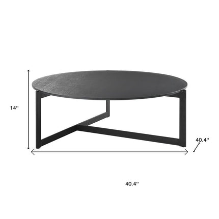 40" Gray and Black Glass and Iron Round Frame Coffee Table