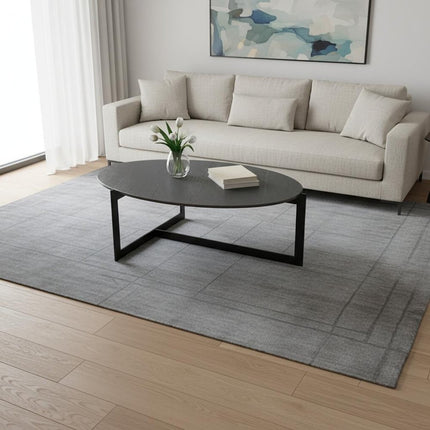 40" Gray and Black Glass and Iron Round Frame Coffee Table