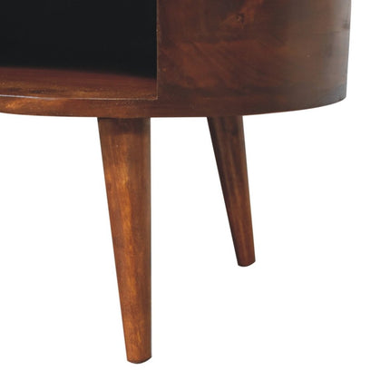 41" Chestnut Solid Wood Free Form Coffee Table With Drawer And Shelf