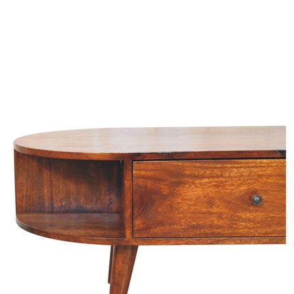 43" Chestnut Solid Wood Oval Coffee Table With Two Drawers And Two Shelves