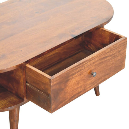 43" Chestnut Solid Wood Oval Coffee Table With Two Drawers And Two Shelves