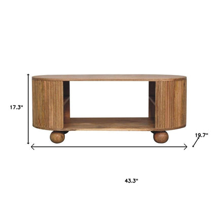43" Oak Solid Wood Oval Coffee Table With Shelf