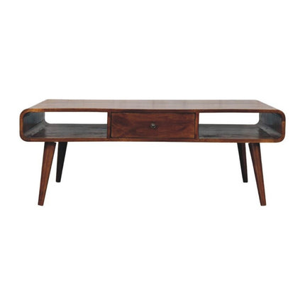 47" Chestnut Solid Wood Coffee Table With Two Drawers And Two Shelves