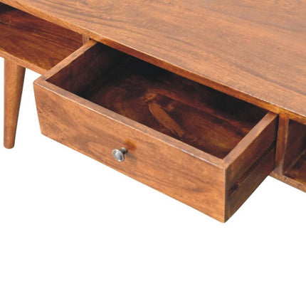 47" Chestnut Solid Wood Coffee Table With Two Drawers And Two Shelves