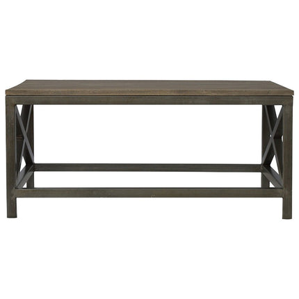 43" Natural and Black Solid Wood and Iron Coffee Table