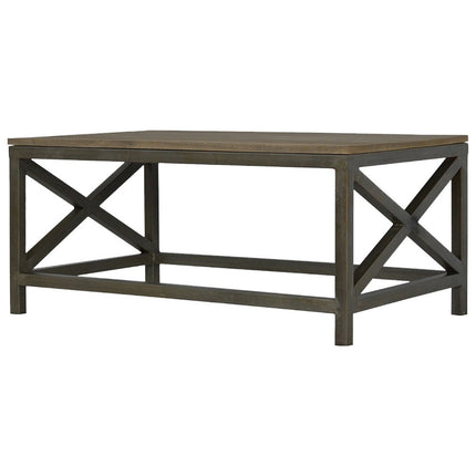 43" Natural and Black Solid Wood and Iron Coffee Table