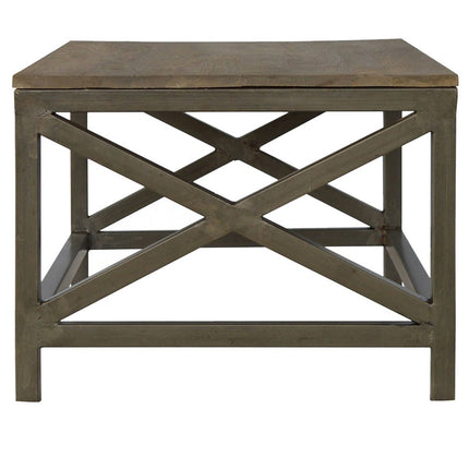 43" Natural and Black Solid Wood and Iron Coffee Table
