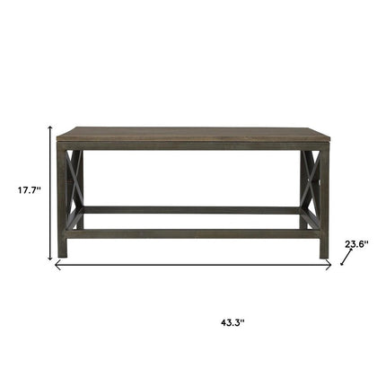43" Natural and Black Solid Wood and Iron Coffee Table