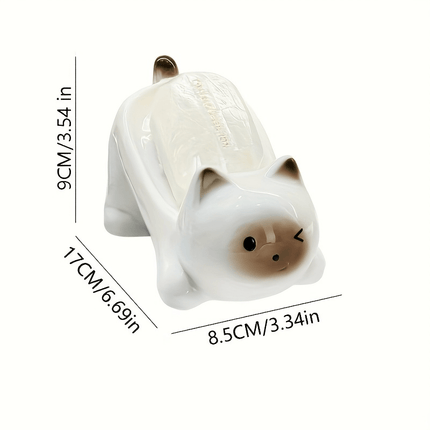 A Charming Ceramic Cat Soap Dish That Features Drainage Without The Need for Drilling