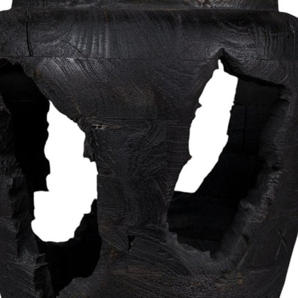 18" Black Solid Wood Modern Abstract Table Vase With Sculptural Details