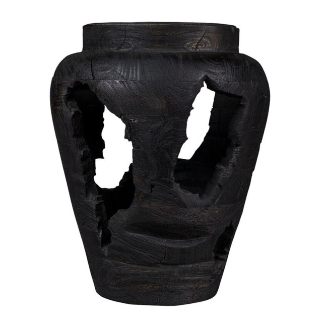 18" Black Solid Wood Modern Abstract Table Vase With Sculptural Details