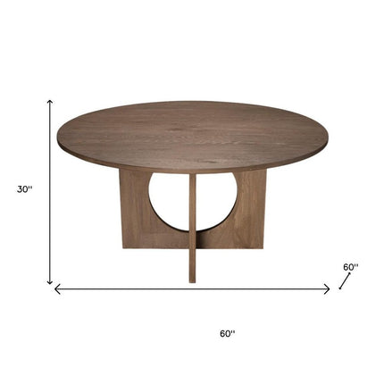 60" Natural Solid Wood Pedestal Base Round Top Dining Table