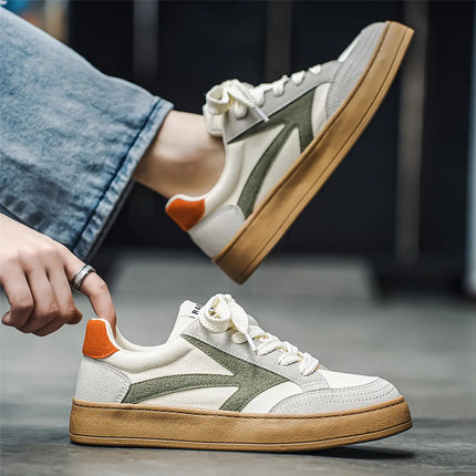 Men'S Retro Skate Sneakers - Low-Top Breathable Canvas Shoes with White Laces & Navy Blue/Red Accent