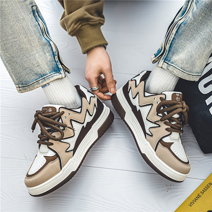 Men's Heavy-Duty Thick-Sole Sneakers Round Toe Low-Top Lace-Up Skate Shoes Suitable
