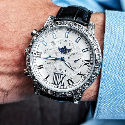 Luxury Vintage Relief Men'S Watch Case Featuring a Sophisticated Design with Automatic Mechanical Movement,